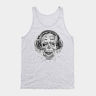 YODO Dripping Skull Wears Headphones BW Tank Top